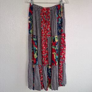 Vintage Lucia Lukken Broomskirt Skirt Womens Large Patchwork Floral Tiered Boho